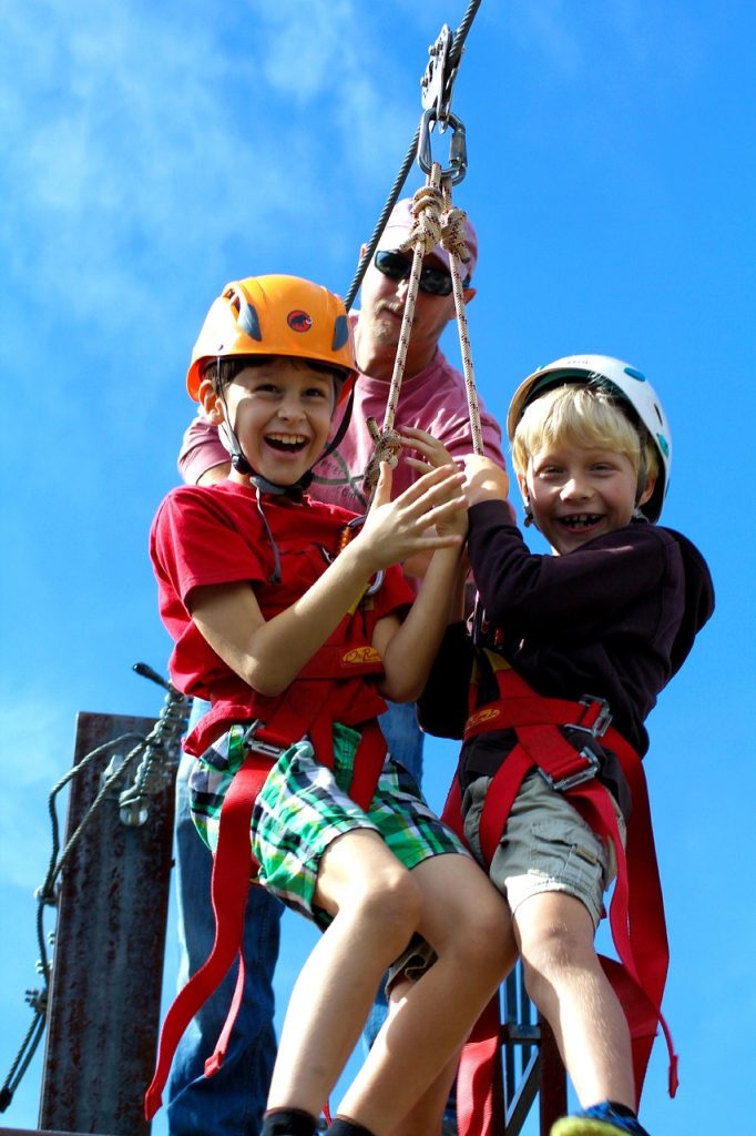kids, zip line, children, child, kid, active, summer, fun, boy, adventure, rope, young, playground, forest, nature, extreme, harness, outdoor, sport, blue sports, blue fun